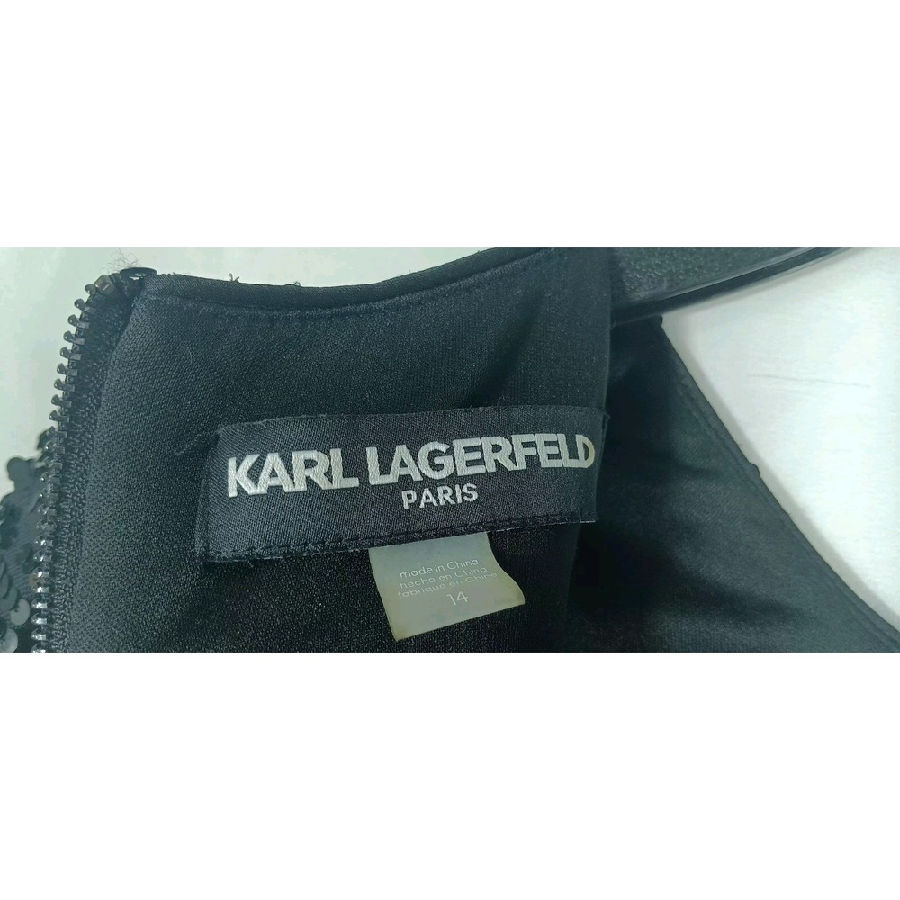 karl Lagerfeld womens mini dress black sequins L black whimsigoth party cocktail - Picture 7 of 8